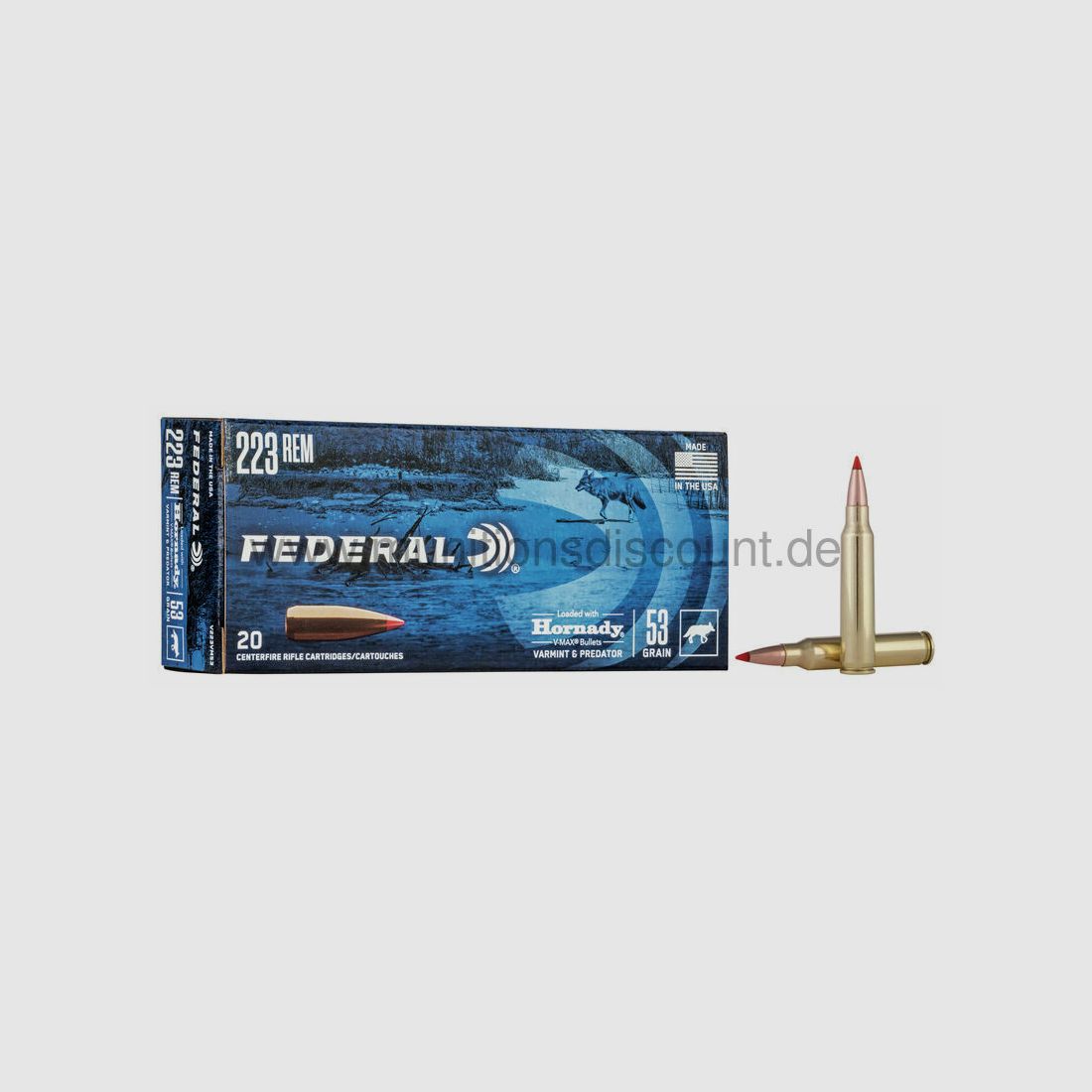 Federal mit 53 grs. Hornady V-Max