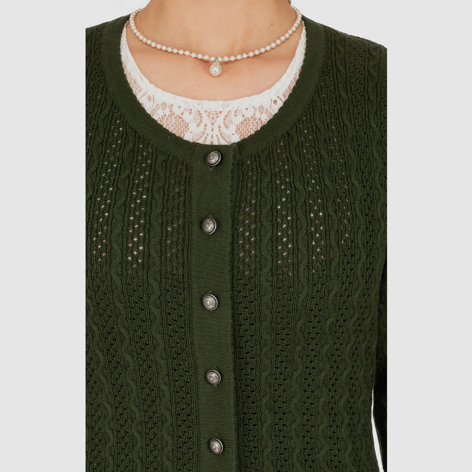OS-Trachten Gilet da donna con scollo rotondo – verde oliva, immagine 4 di 9