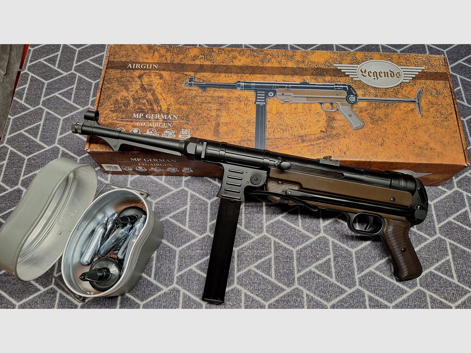 Legendy MP40 - 4,5 mm stalowe BB Co2 - Całkowicie metalowy! Z CO2+amunicją+uchwytem!