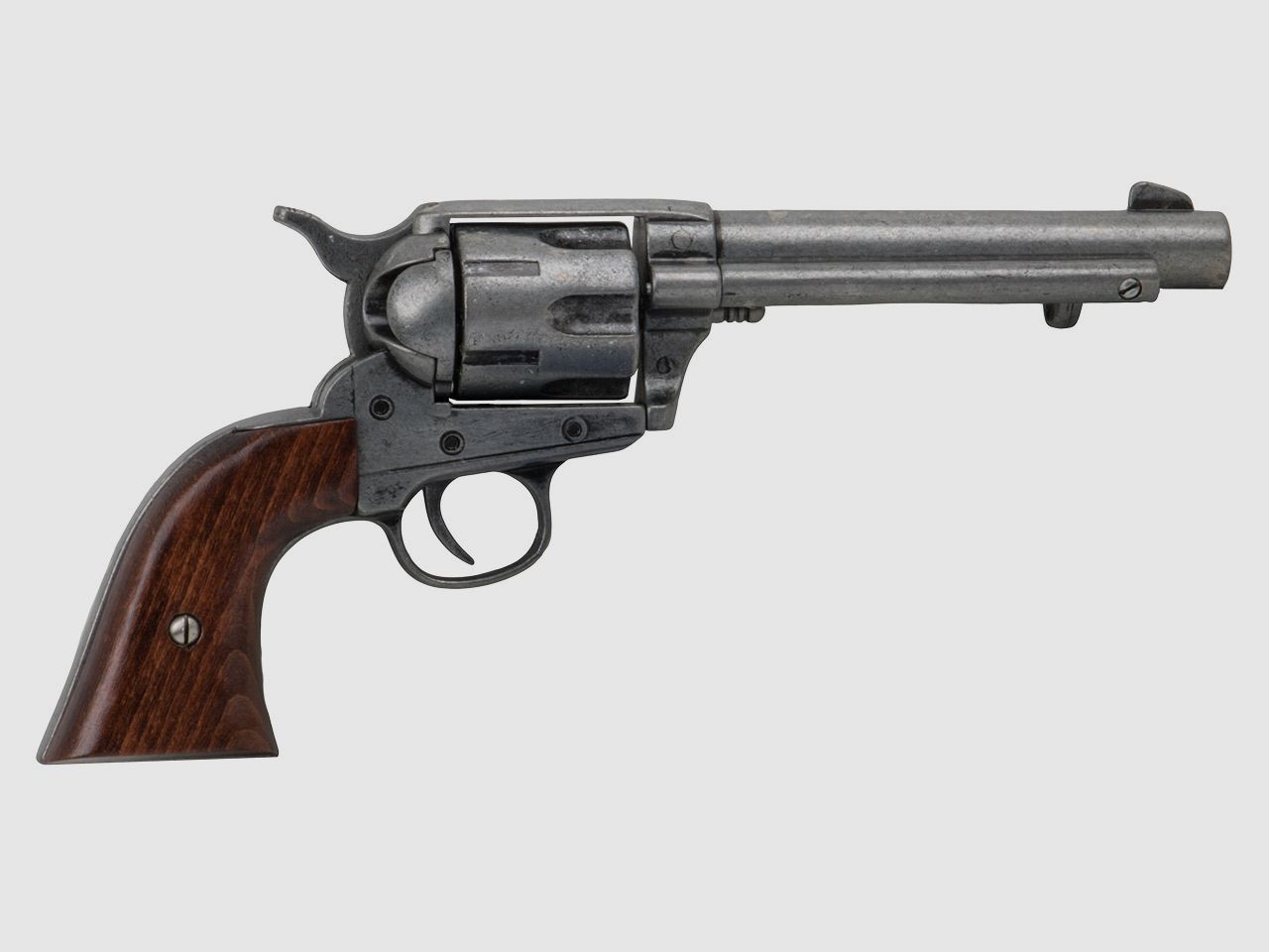 Deko Revolver Kolser Colt SAA .45 Peacemaker USA 1873 5,5 Zoll antik grau Griffschalen in Holzoptik