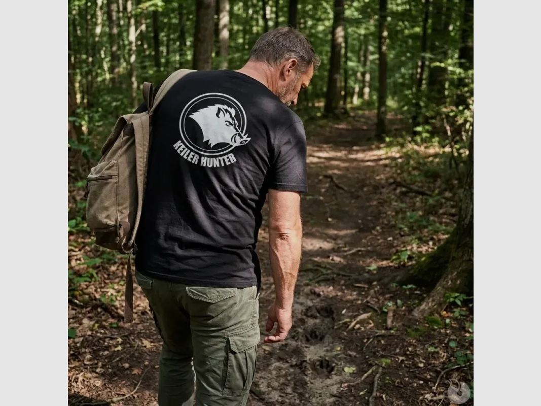 T-Shirt Keiler Hunter schwarz 100% Baumwolle Kurzarm Logo 2, Bild 4 von 12