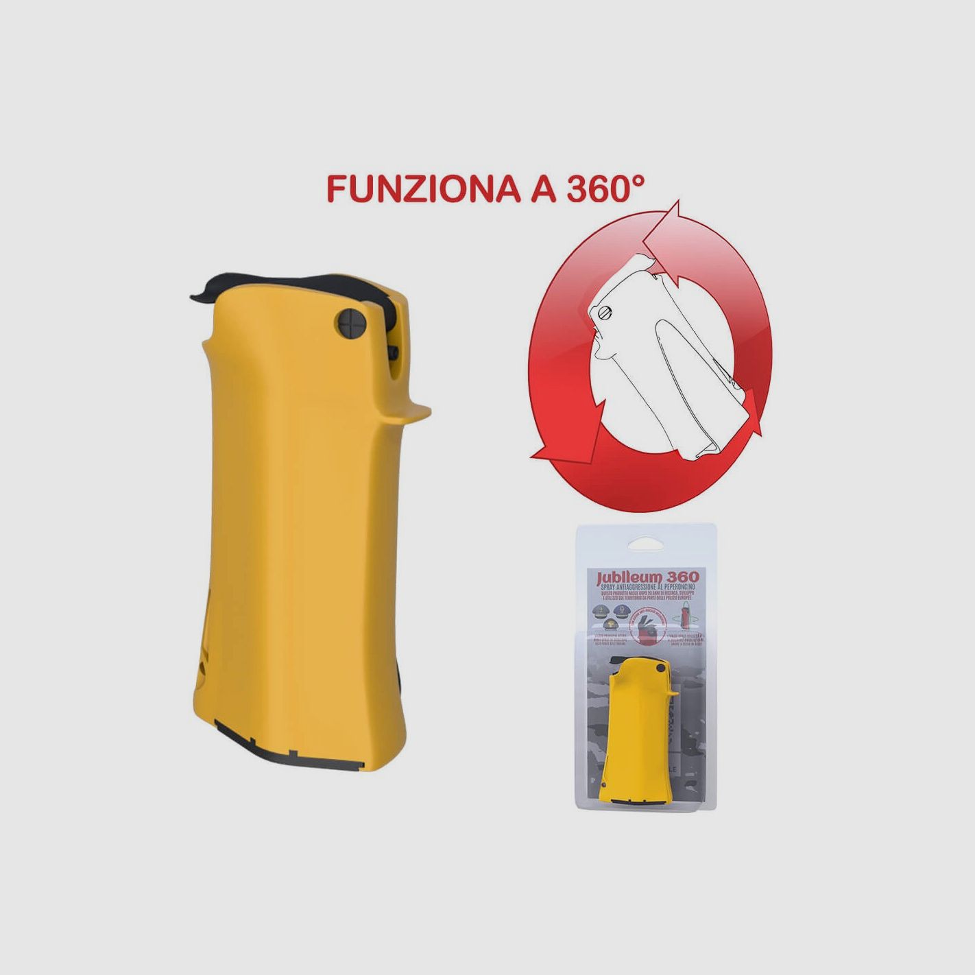 Spray al peperoncino antiaggressione Jubileum 360 da 20 ml giallo, immagine 2 di 3