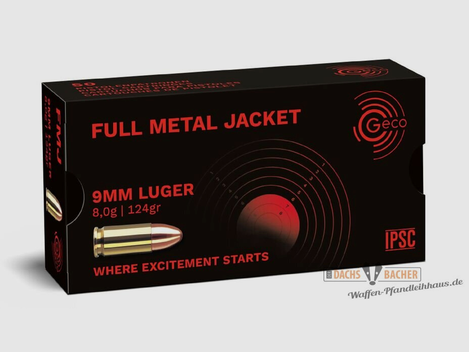 GECO 9 mm Luger FMJ Full Metal Jacket 8,0g/124gr 50 Schuß