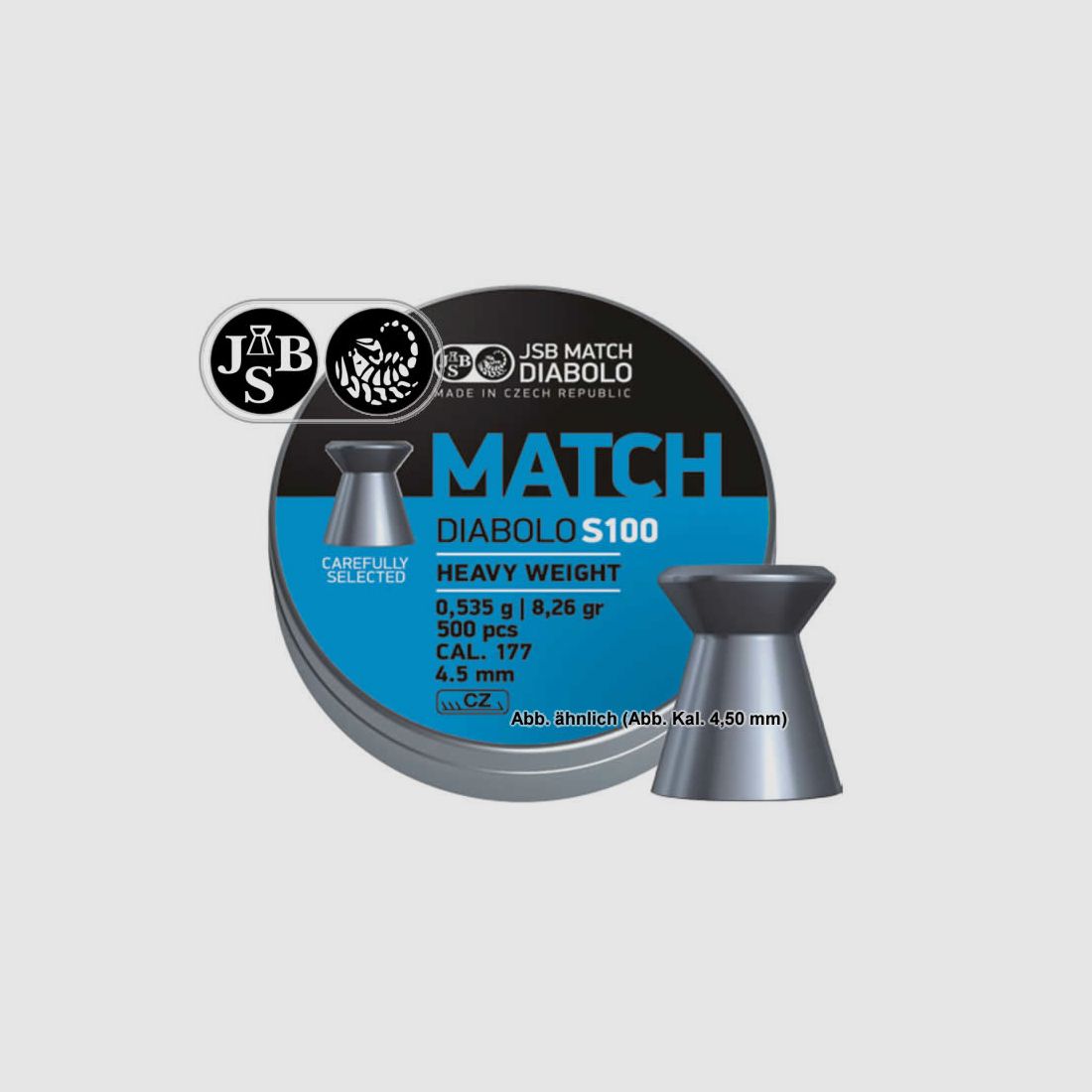 500 St. Flachkopf-Diabolo JSB MATCH S100 HEAVY Luftgewehr, Kal. 4,50 mm, 0,535 g