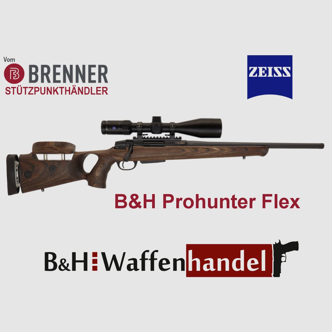 Komplettpaket: Brenner BR20 B&H Prohunter Flex Lochschaft mit doppelter Verstellung inkl. Zeiss V4 3-12x56 (Art.Nr.: BR20PHFP2) Finanzierung möglich