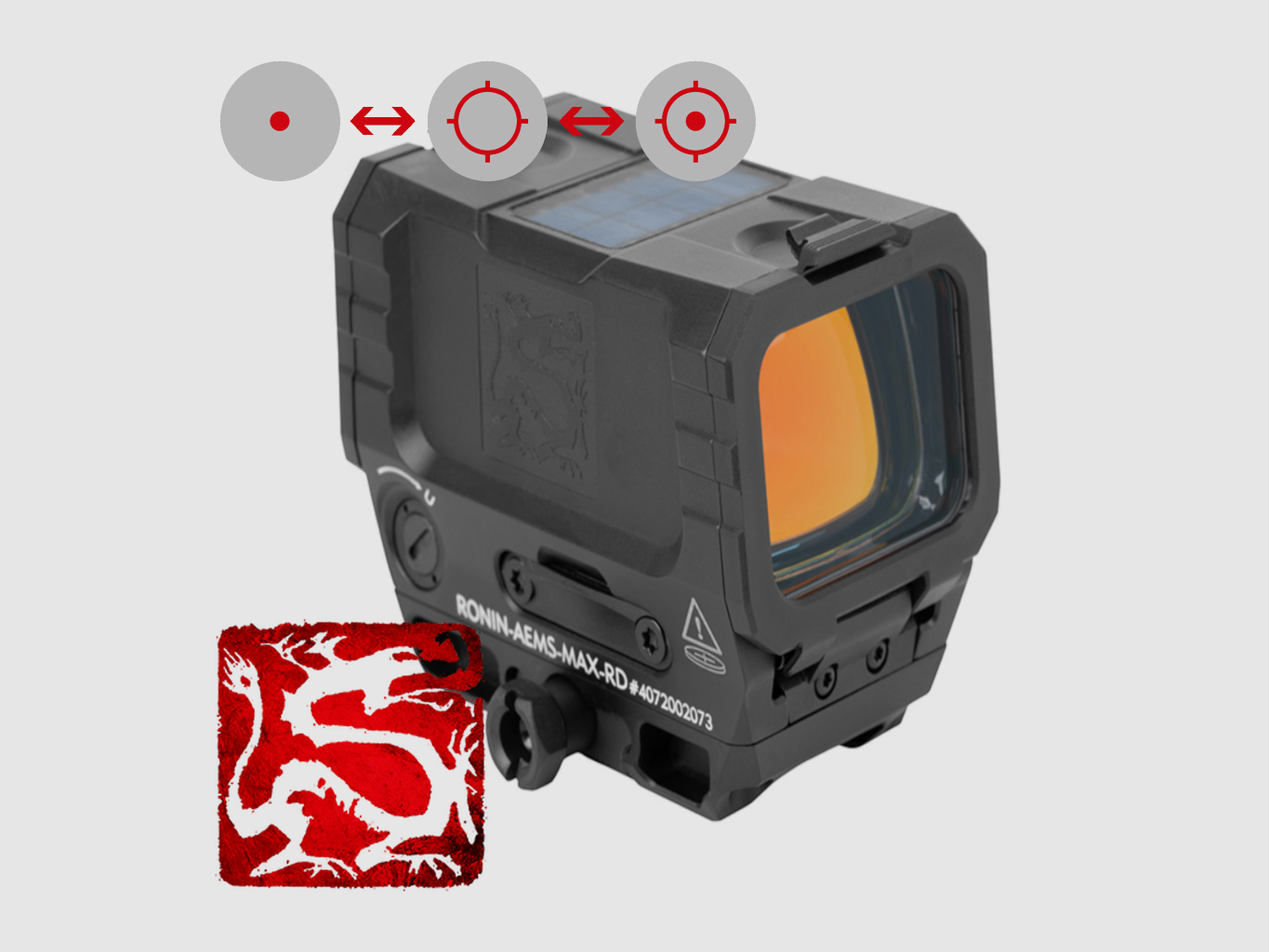 Holosun Mirino Reflex RONIN-AEMS-MAX-RD con Reticolo Rosso: 2MOA Punto & 65MOA Punto Circolare, immagine 1 di 10