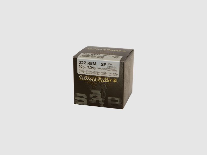 S&B Munizioni per fucile .222 Rem. 3,24 g / 50 gr Soft Point Confezione da 100 pezzi