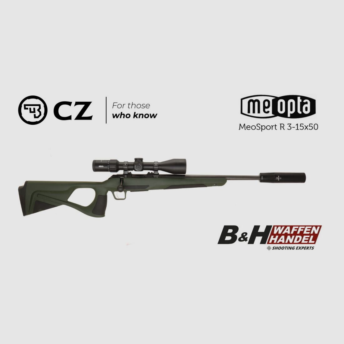 CZ 600 ERGO + Lochschaft Komplettpaket mit Meopta 3-15x50, Schalldämpfer, Montagen