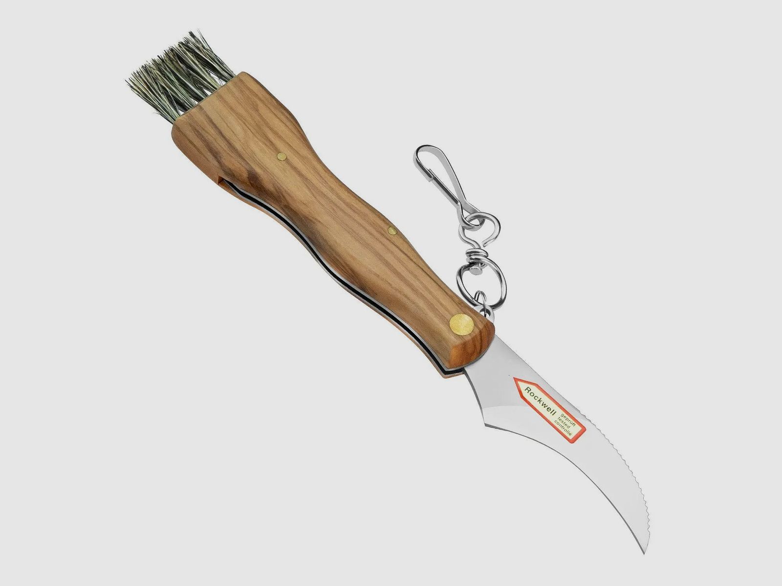 PUMA IP mushroom knife with brush, tweezers and carabiner, olive wood