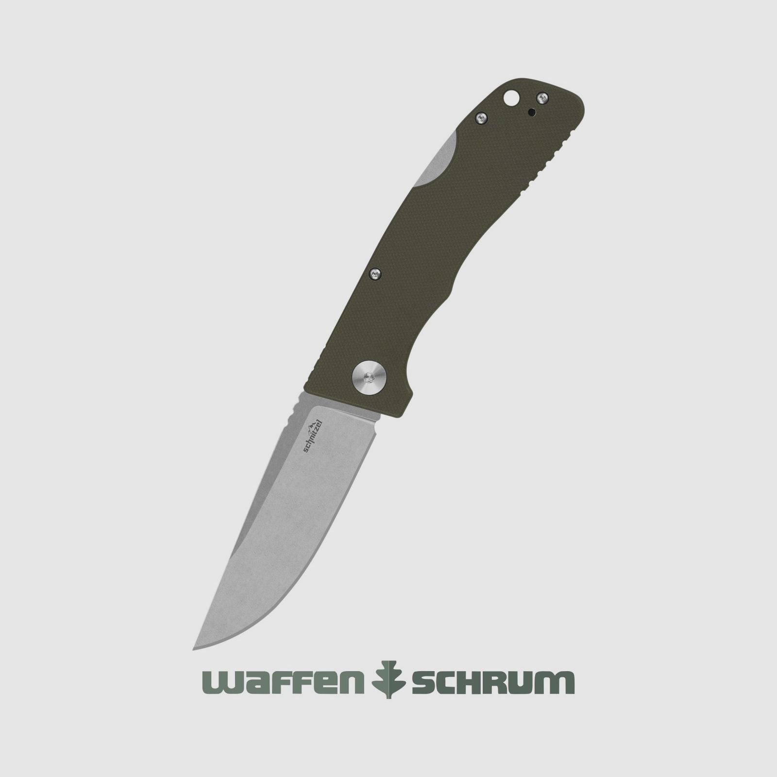 Schnitzel Outdoor Pocket Knife KVAR green stainless 14C28N steel with stonewash finish
