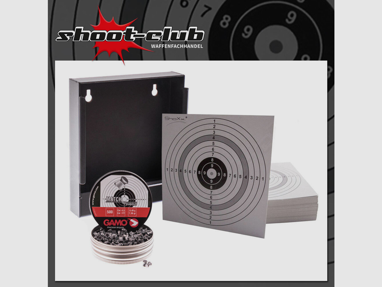 shoot-club GmbH trappola per proiettili + 100 bersagli + GAMO MATCH diabolos, 4,5mm
