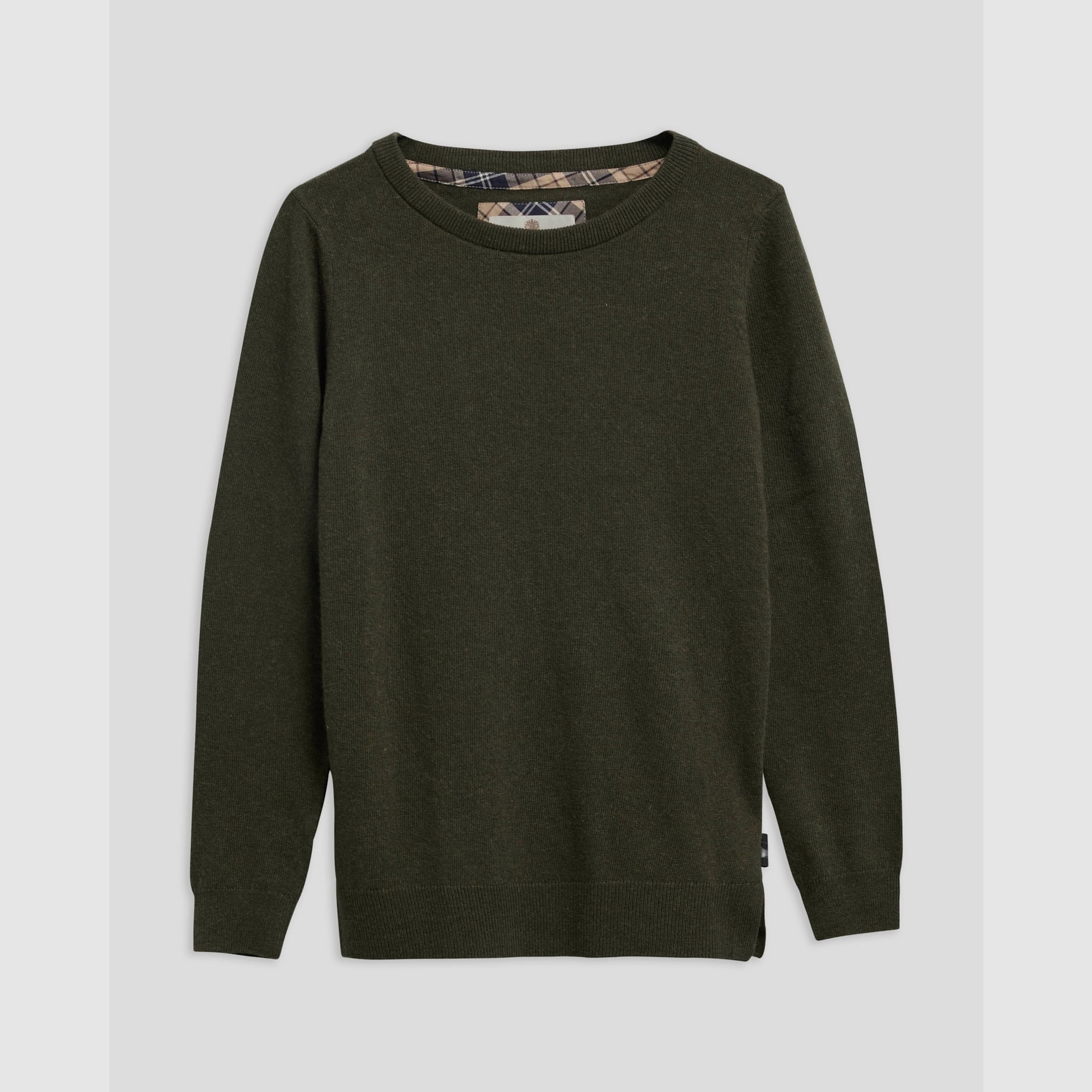 Barbour Pendle Crew Jumper, Olive/Birchwood Tartan, Women’s 10