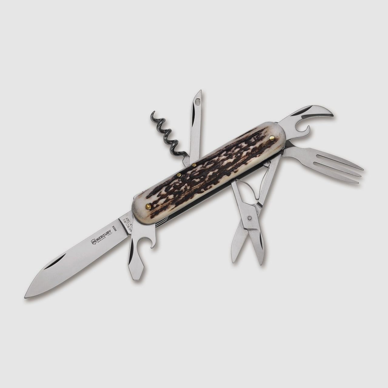 Taschenmesser 913-7DC mit Hirschhorn u. Gabel, Schere, Korkenzieher Jger 42a konform legal fhren