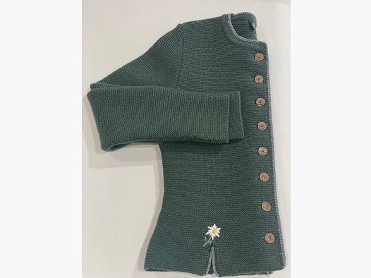 Damen Strickjacke aus Merinowolle in Lodengrün mit Edelweiss