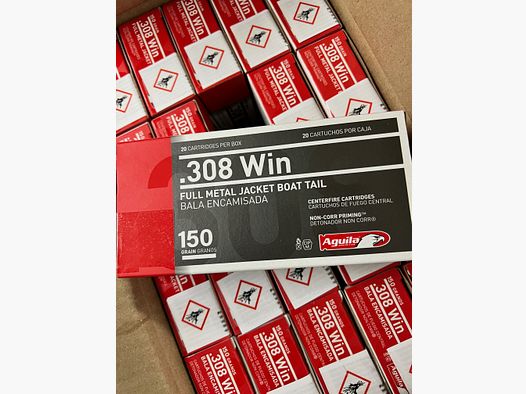 Aquila 1000 pieces Standard .308 Win BTFMJ 150 grs rifle cartridges
