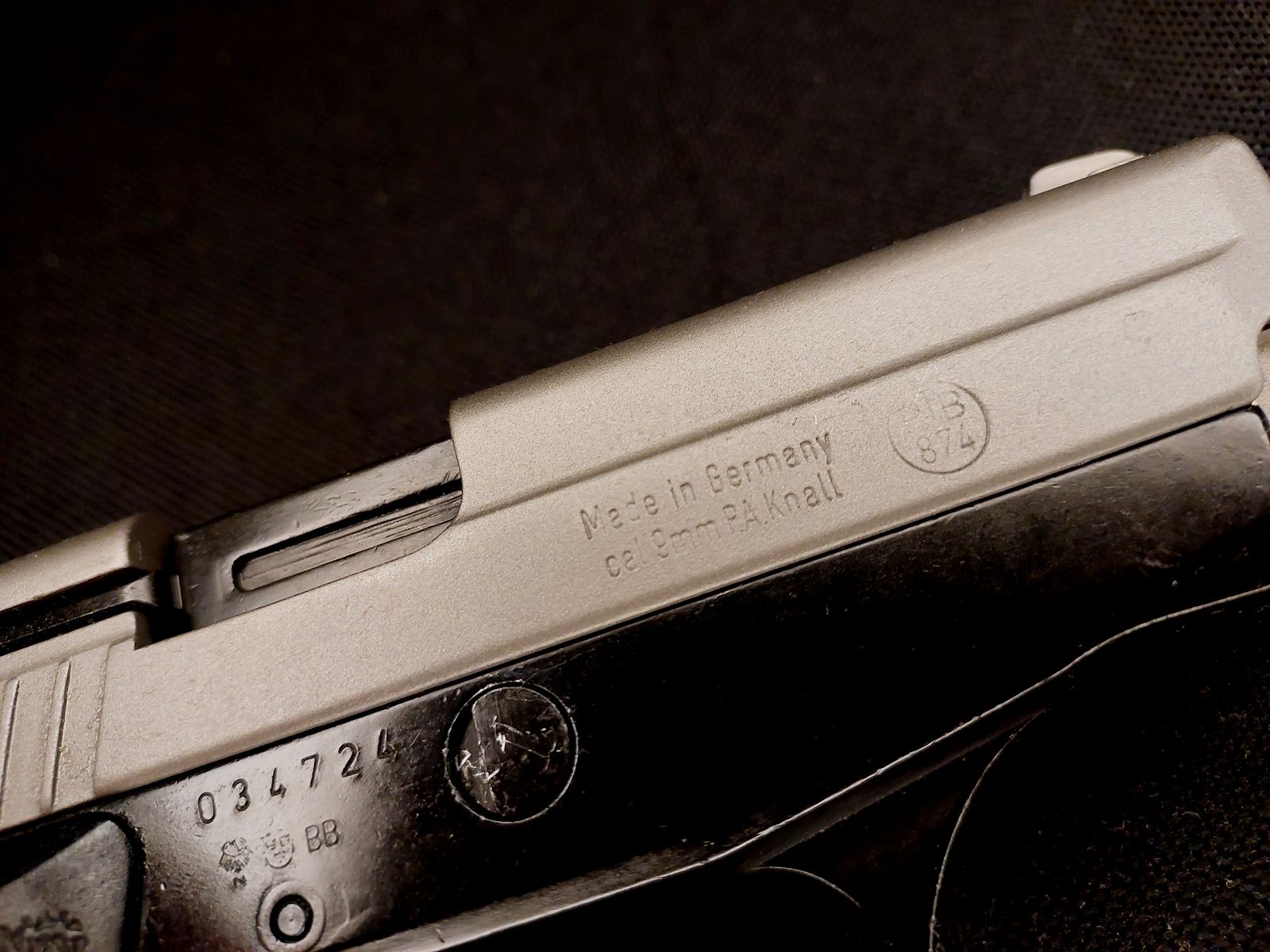 Sig Sauer P239 Nickel schreckschusspistool in kaliber 9 mm P.A.K. (PTB874) met Fobus holster