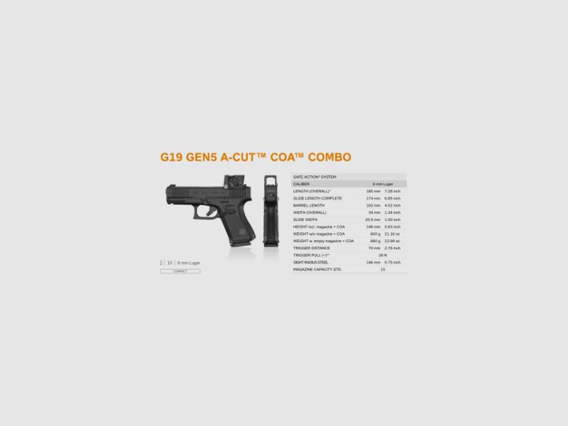 PISTOLA GLOCK 19 GEN5 FS A-CUT COMBO AIMPOINT COA, imagen 4 de 8