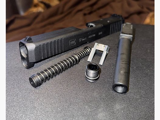 Original GHK Glock 17 Gen 5 aluminum slide & barrel with THREAD incl. recoil spring & trigger locator