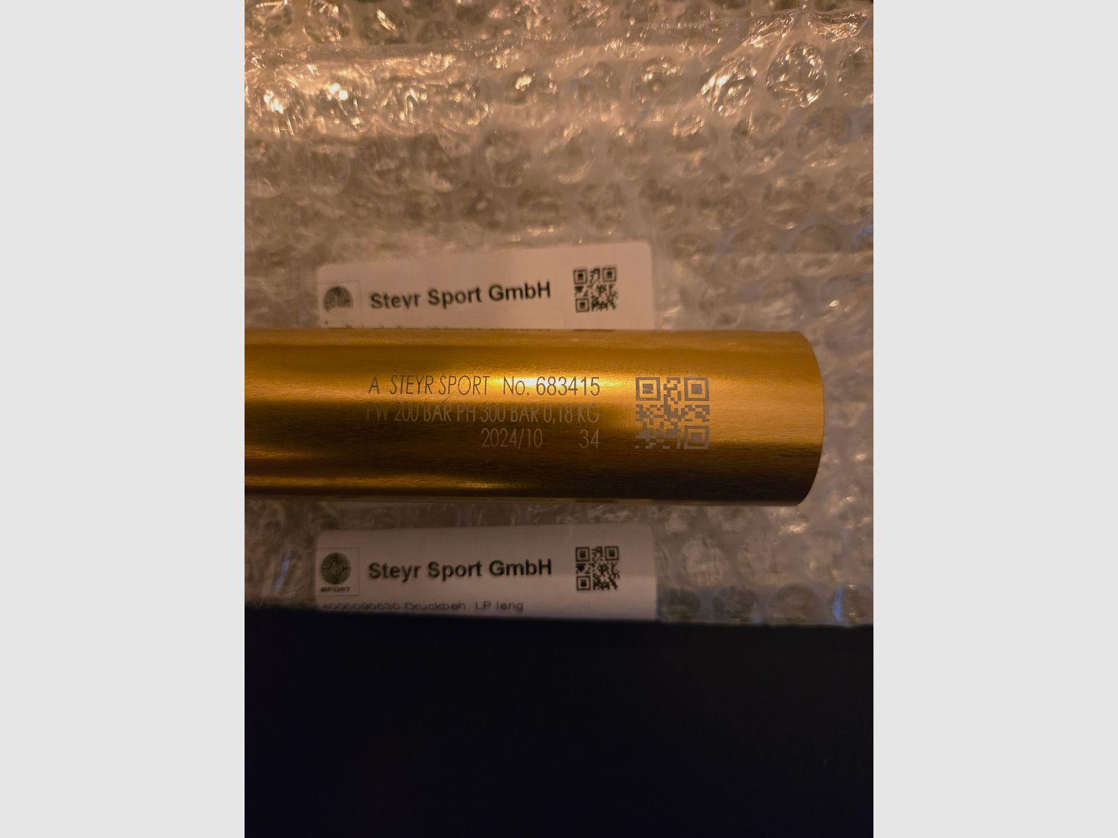 Pressluftkartusche Steyr Luftpistole (lang), TÜV 10/2034, Farbe gold, neu