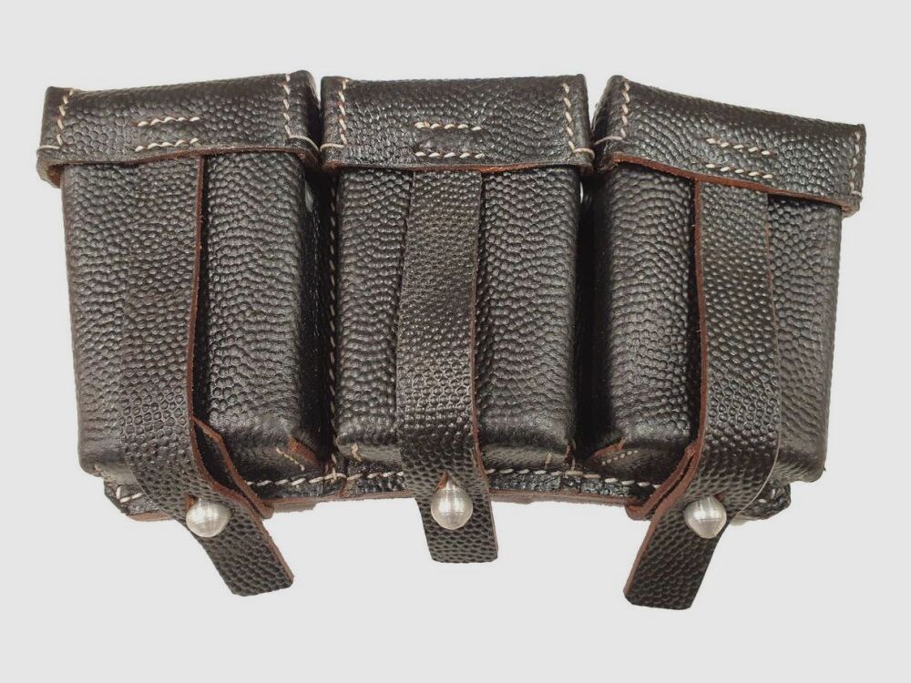 WH cartridge bag magazine pouch 98K, for K98 stripper clips, leather black, new production / repro