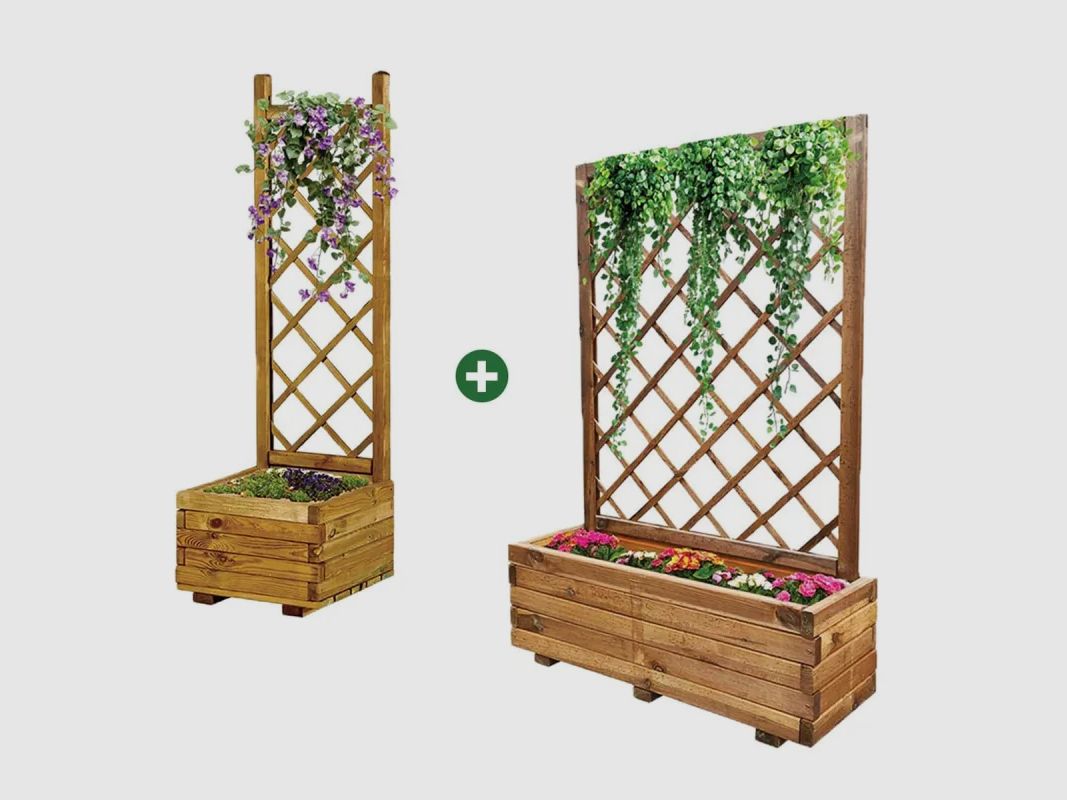 Lot de 2 Jardinières avec treillis en bois autoclave, image 1 sur 11