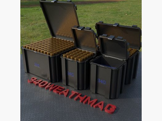 Filamelt scatola per munizioni / .340 Weatherby Magnum / 'coperchio a ribalta' / scatola per cartucce, scatola per munizioni