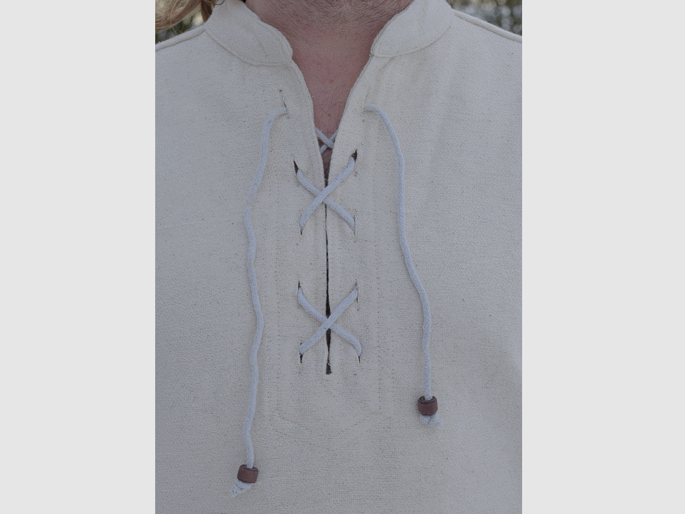 Camisa de medioevo pesada, ajustable, tejida a mano, natural