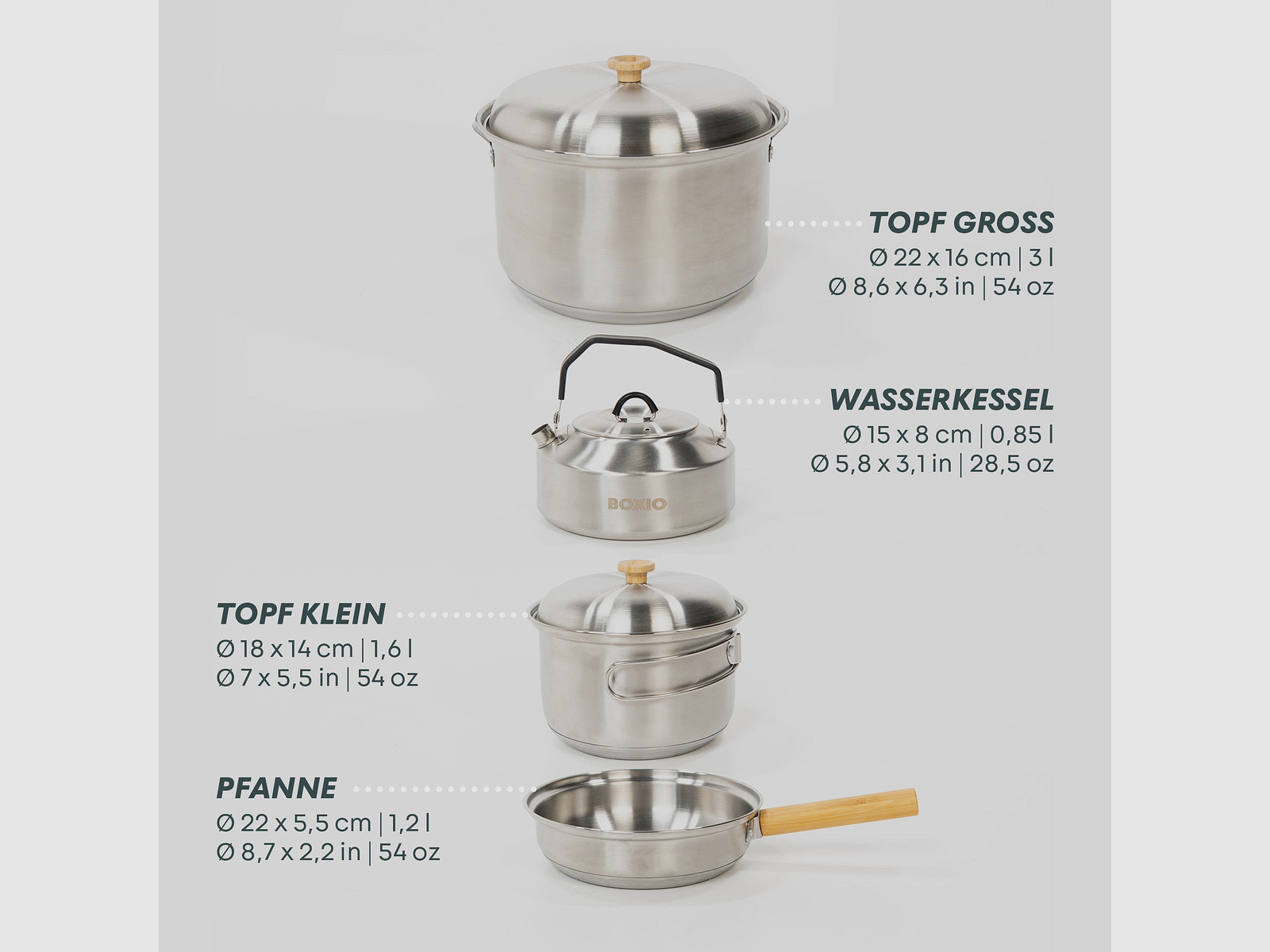 Mobiler Gaskocher mit Topfset I BOXIO COOK PLUS