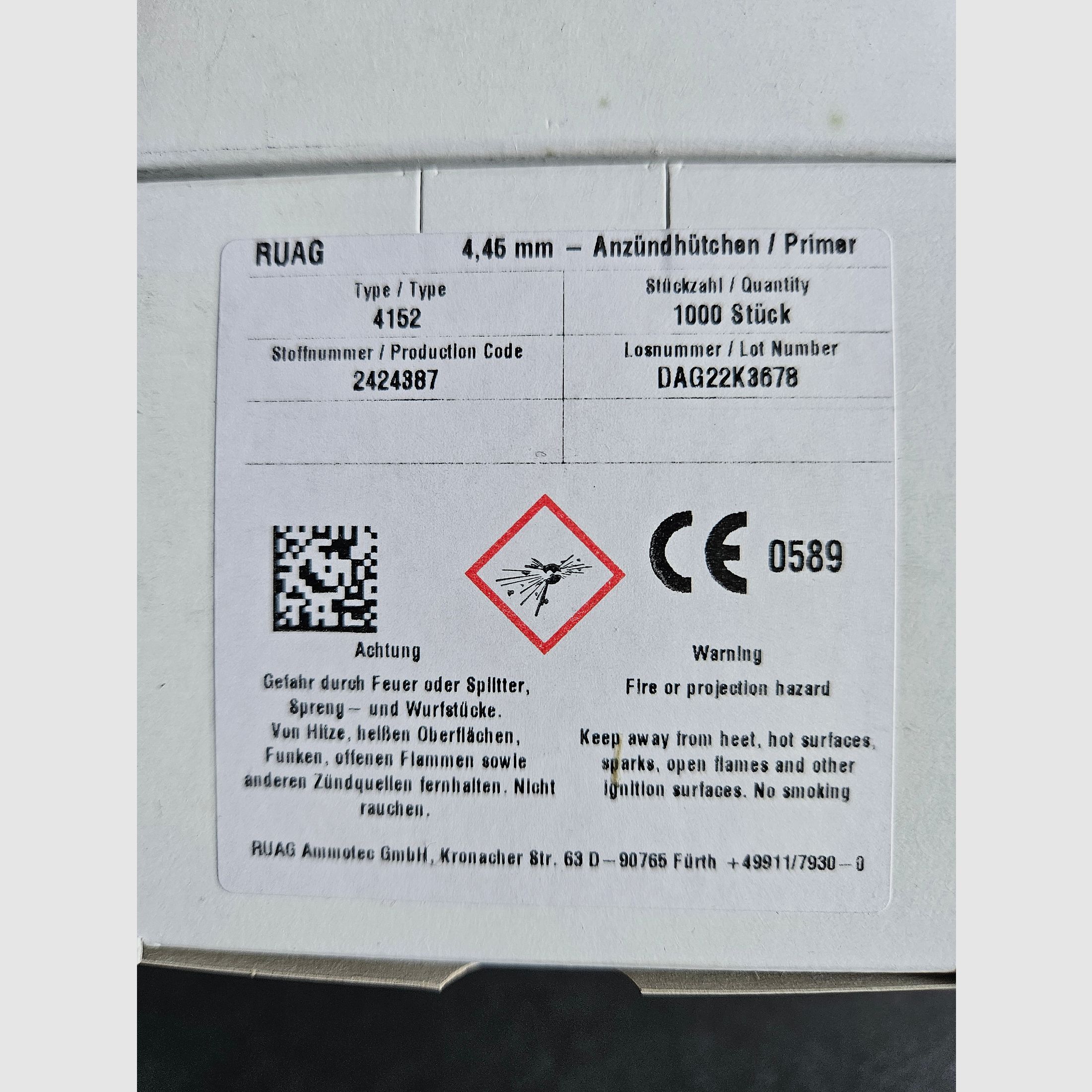 RUAG SP Zünder / Primer 7.000St 4,45mm Type 4152