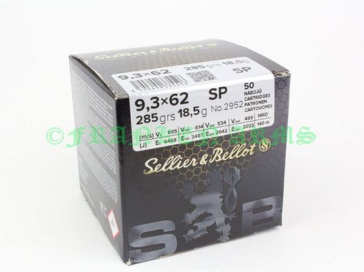 Sellier&Bellot	 Teilmantel 9,3x62 285gr. 18,5g 50 Stück Staffelpreise