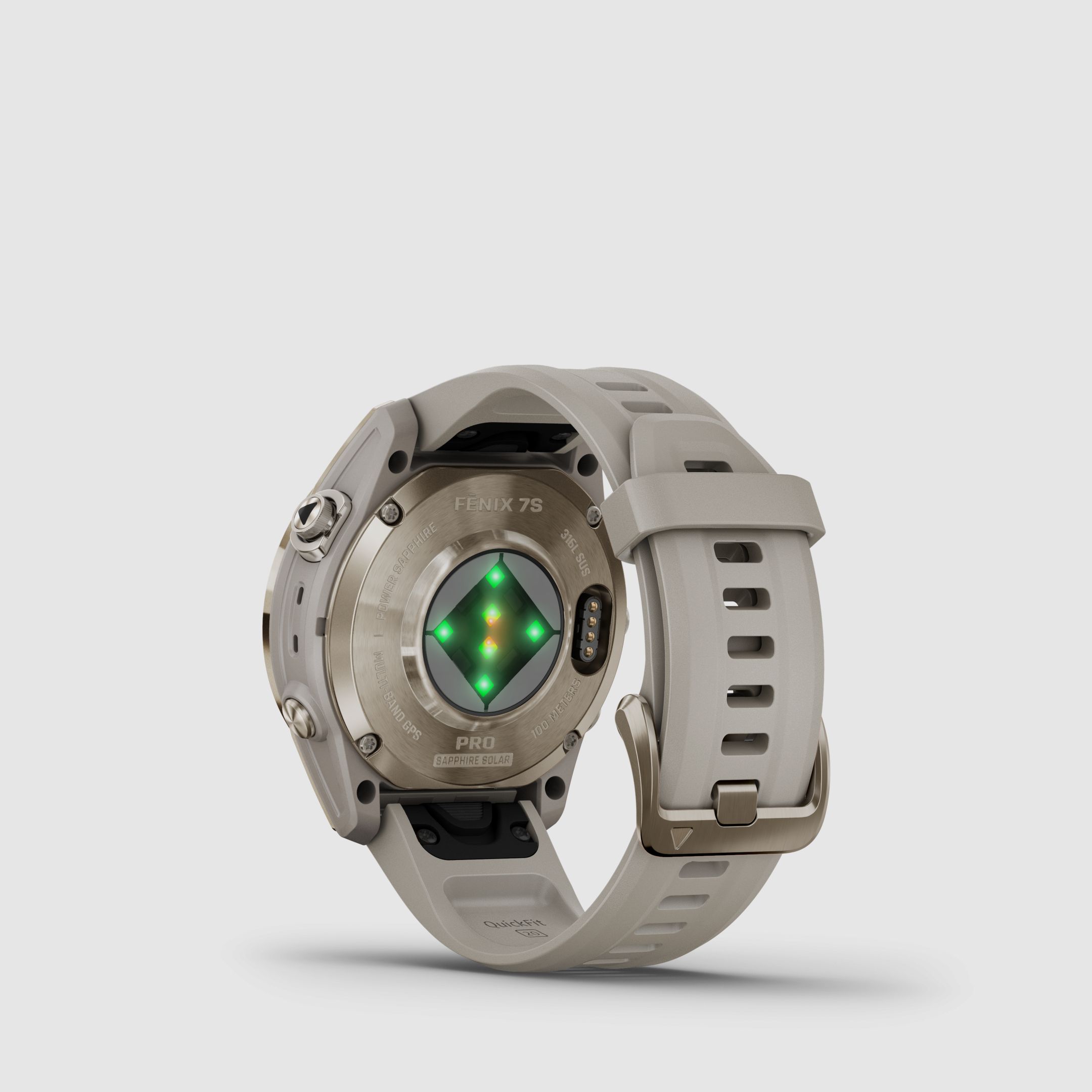 Garmin fēnix® 7S Pro – Sapphire Solar Edition, Beige/Oro chiaro con cinturino in silicone QuickFit® da 20 mm