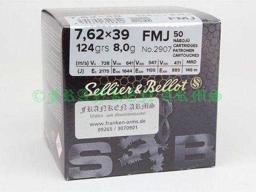 Sellier&Bellot	 7,62x39 FMJ 124gr. 8,0g 50 Stück