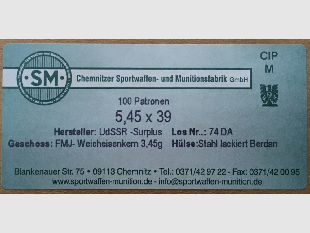 SM 5,45x39 SM FMJ Surplus Munition (3,45g / 53grs) – 100 Stk. lackiert
