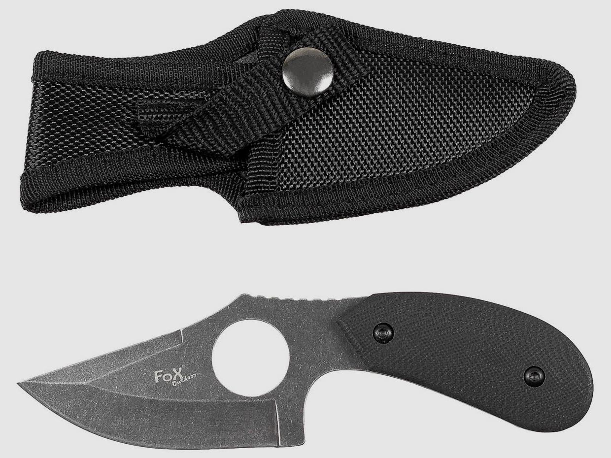Messer, mit Fingerloch, G10-Griff, Scheide