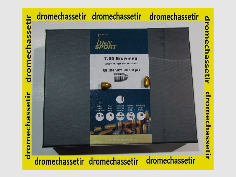 Box mit 500 Geschossen H&N Kal. 0,309, 71gr, Rundkopf