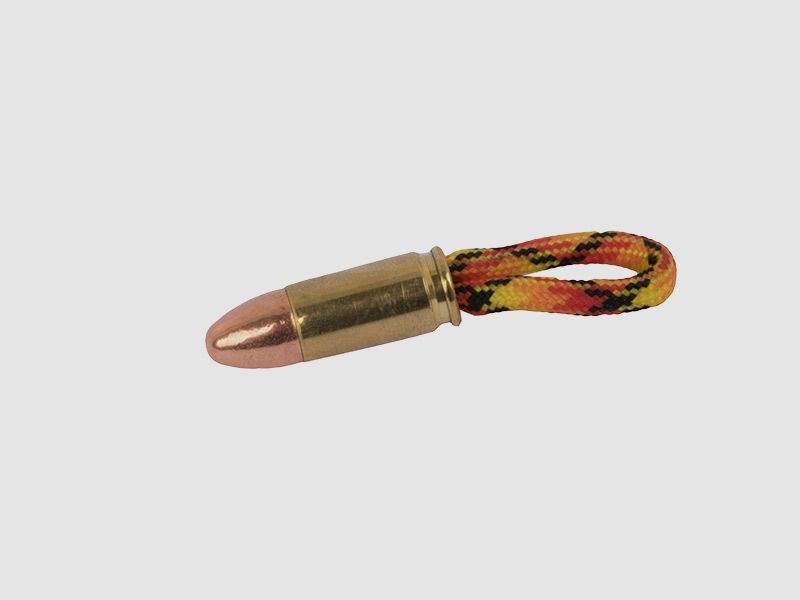 SchlĂĽsselanhĂ¤nger Parachute Cord mit  Kaliber 9 x19 mm 9 mm Luger gemustert gelb rot orange schwarz handgefertigt
