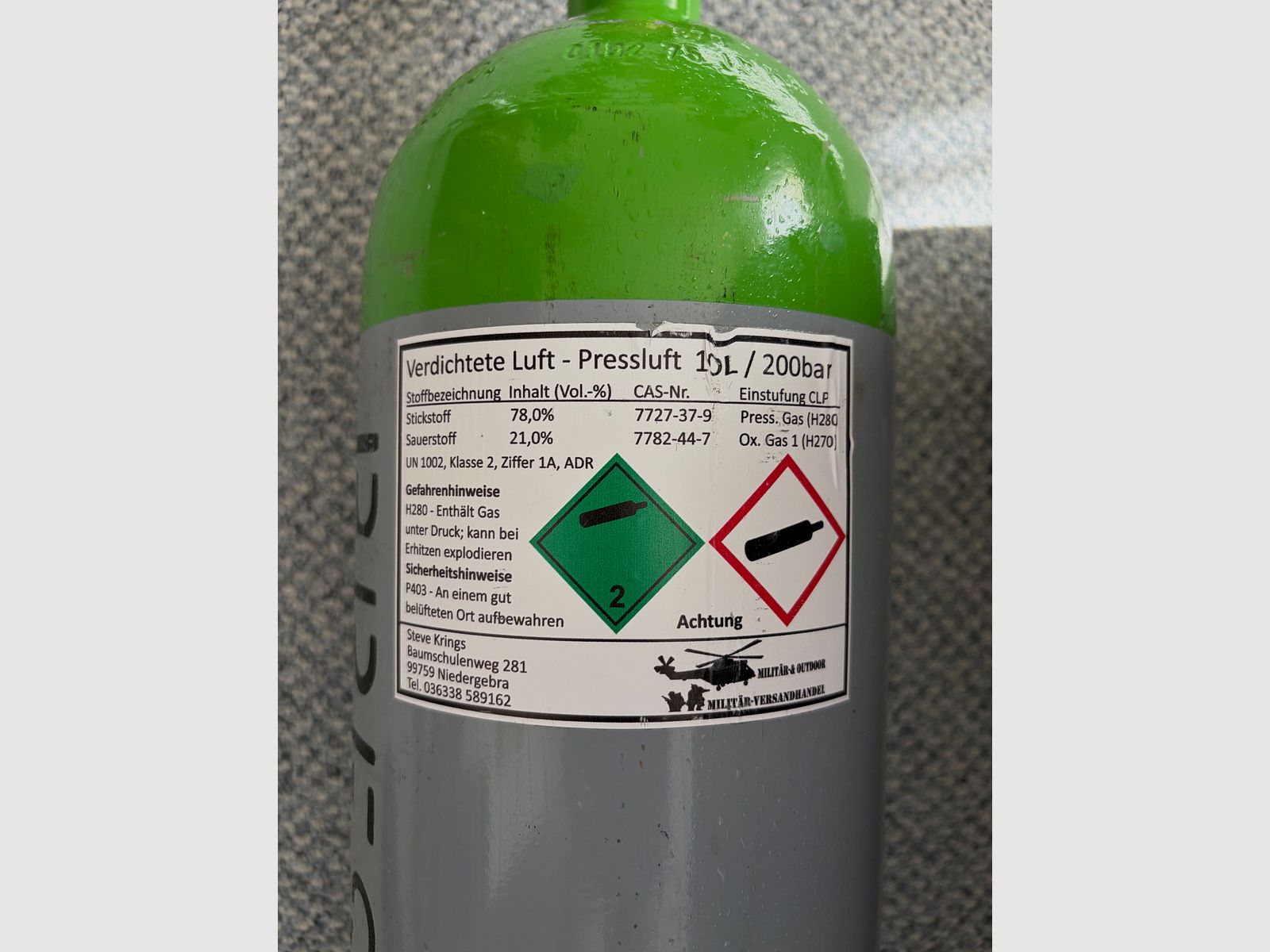 Compressed air bottle 10 liters 200 bar