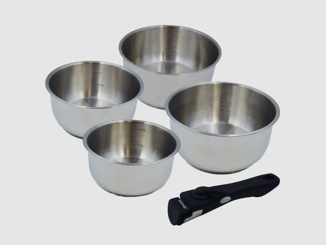 Set aus 4 Edelstahl-Töpfen mit abnehmbarem Griff 14/16/18/20 cm, Bild 1 von 10