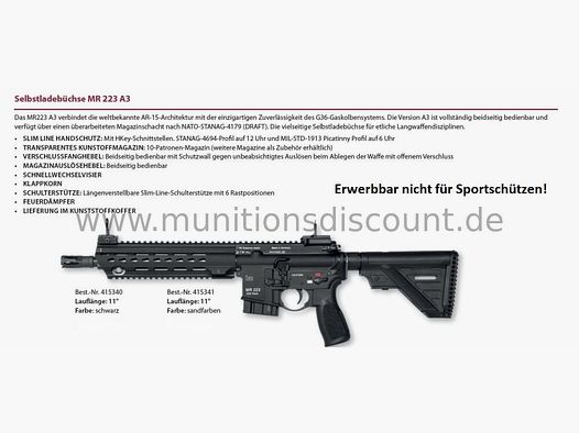 Heckler & Koch MR 223 A3, Slim Line, Lufa 11 cali czarny