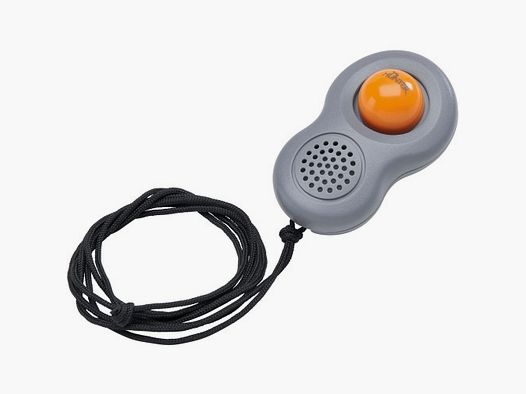 Cliqueur de chasseur avec bandoulière et boucle pour les doigts en plastique gris/orange