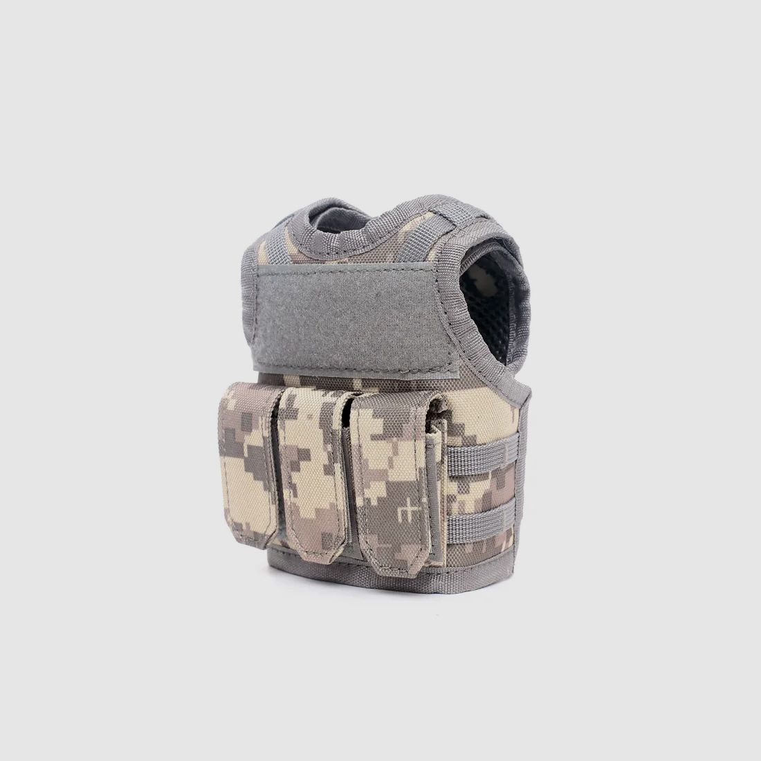 Mini Tactical Schutzweste mit Fronttaschen für Bierflasche / Weinflasche / Thermosflasche - Digital-ACU