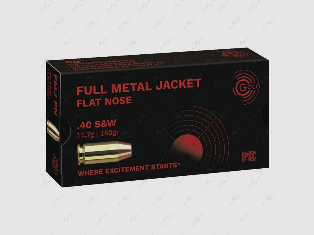 Sportpatronen für Handfeuerwaffen GECO FMJ FLAT NOSE Kaliber .40 S&W - 180GR