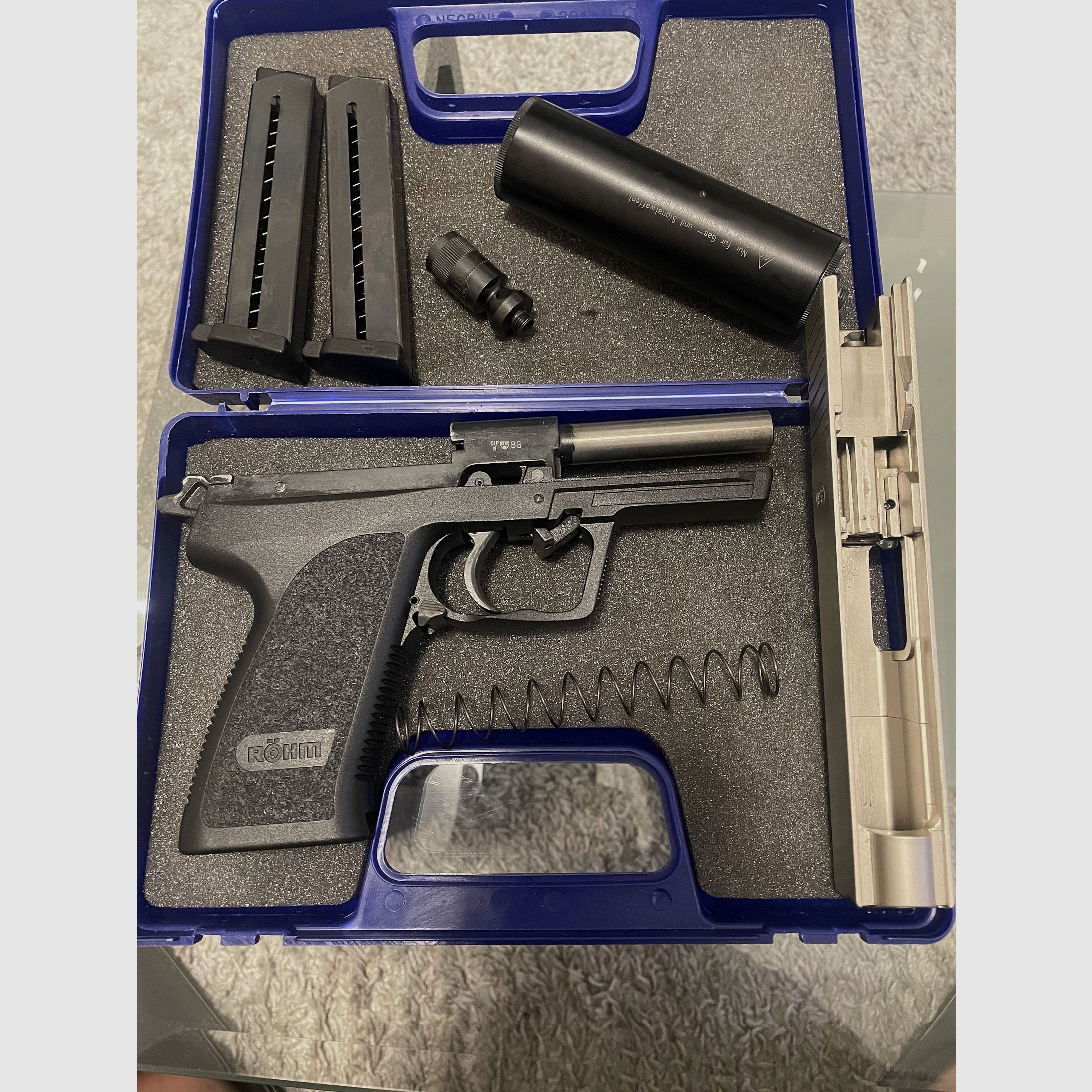 Röhm RG96 Nickel 2x Magazine+Schalldämpfer 