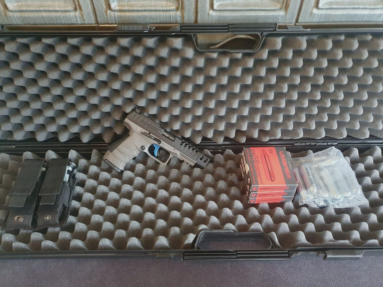 Walther Match Compo 5 CO₂ pistol – like new + 30 gas cartridges, 1500 shots, 3 magazines + carrying bag