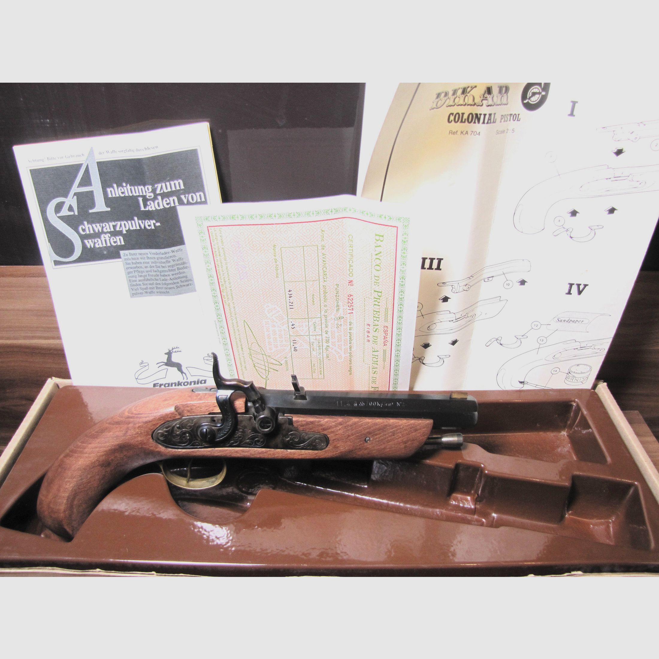 Ungeschossene Vorderladerpistole Dikar Colonial im Kaliber .45
