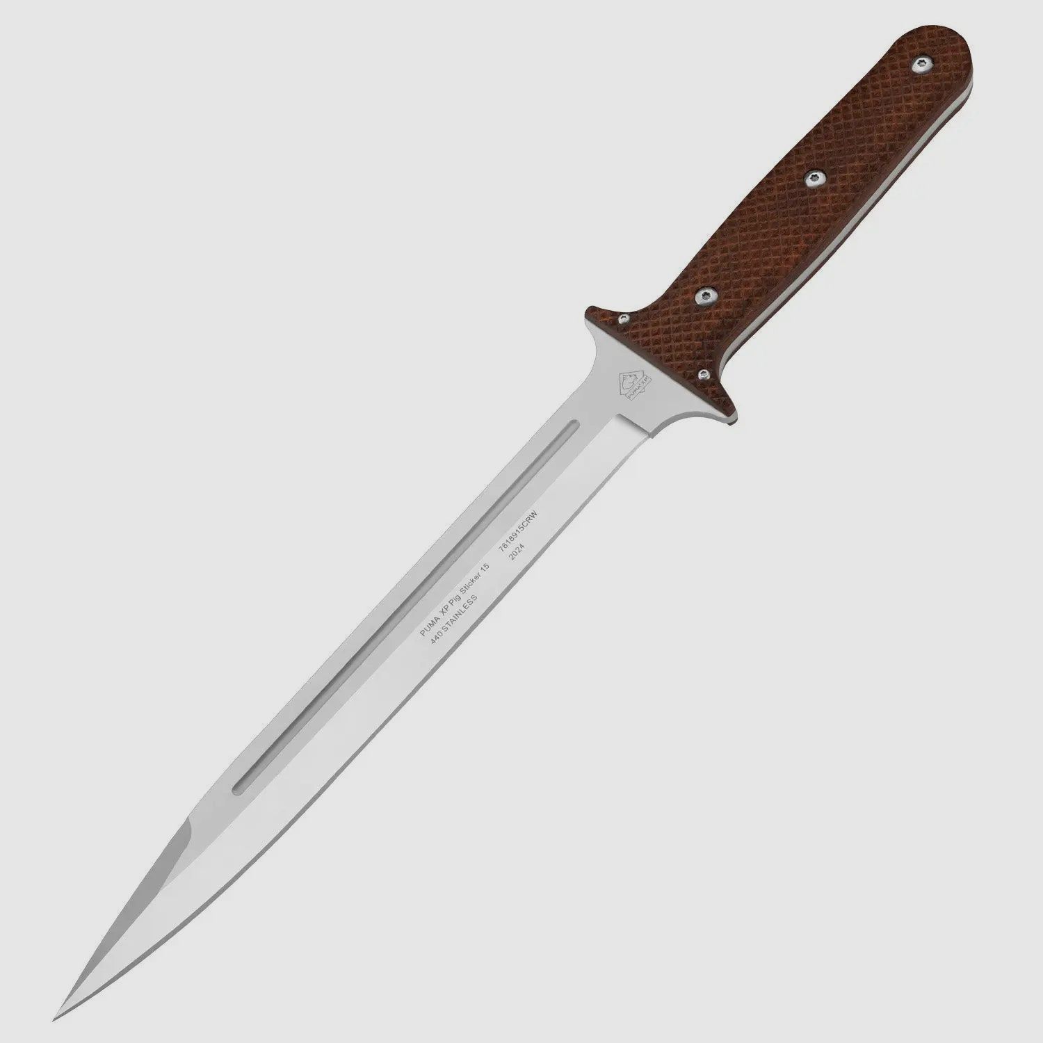 PUMA XP pig sticker 15, couteau de scalpe, pakkawood marron avec peau de poisson, étui en cuir
