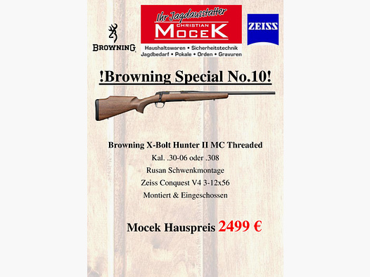 Browning X-Bolt Hunter II MC roscado, con Zeiss Conquest V4 3-12x56