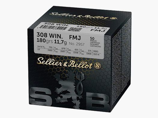 CARTOUCHES S&B 308 WIN FMJ 11,7g./180 GRS boite de 50