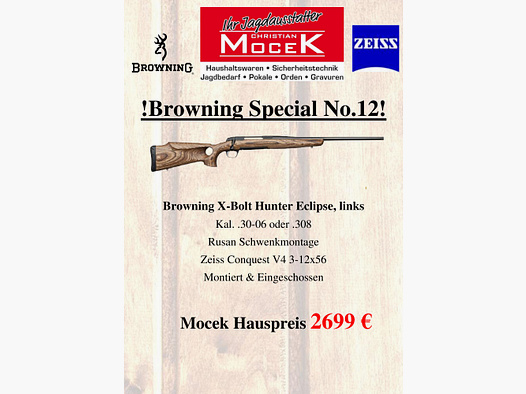 Browning X-Bolt Hunter Eclipse, avec Zeiss Conquest V4 3-12x56, gauche