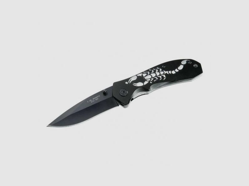 Herbertz Einhandmesser Stahl AISI 420, schwarz beschichtet Skorpion-Optik